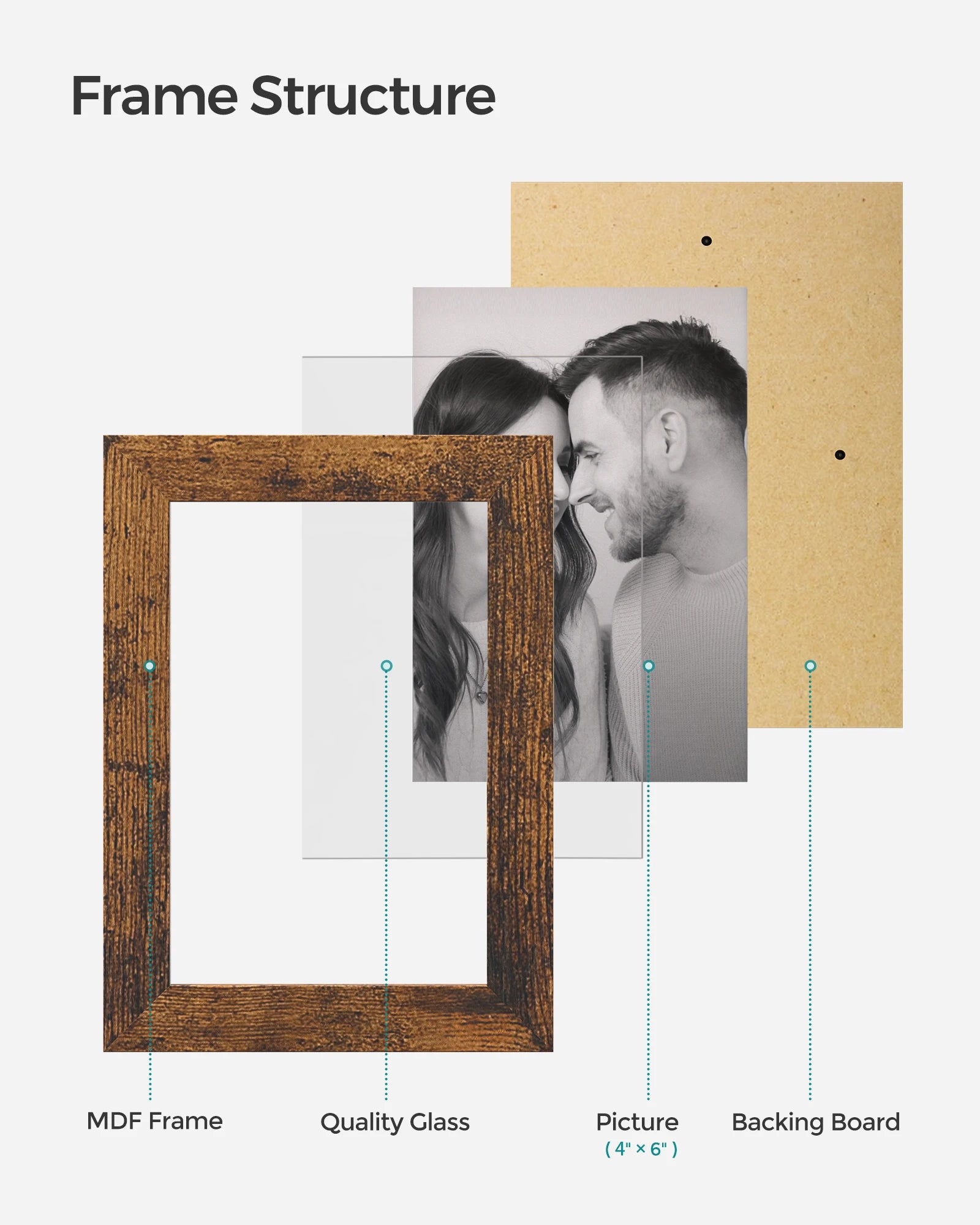 SONGMICS 4x6 Collage Picture Frames, 10-Pack Photo Collage Frame for Wall Decor, Glass Front, Assembly Required