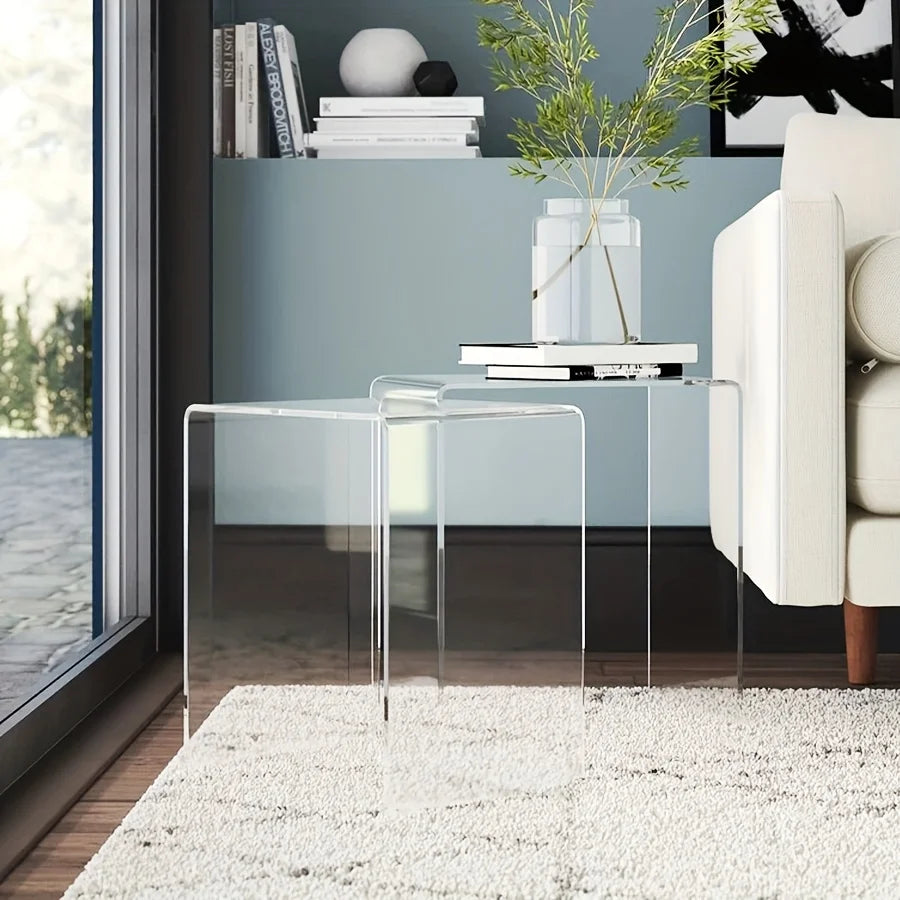Acrylic Coffee Table Multiuse Acrylic Furniture Modern End Table Japanese Floor Table for Office Living Room Porch Family Garden