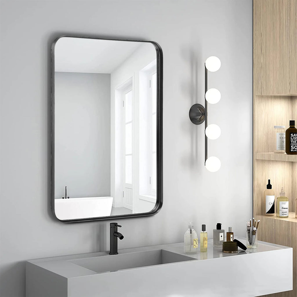 JHK 24x36 Inch Large Rectangle Vanity Framed Mirror for Wall Matte Metal Framed Modern Mirror Tempered Glass For Living Room