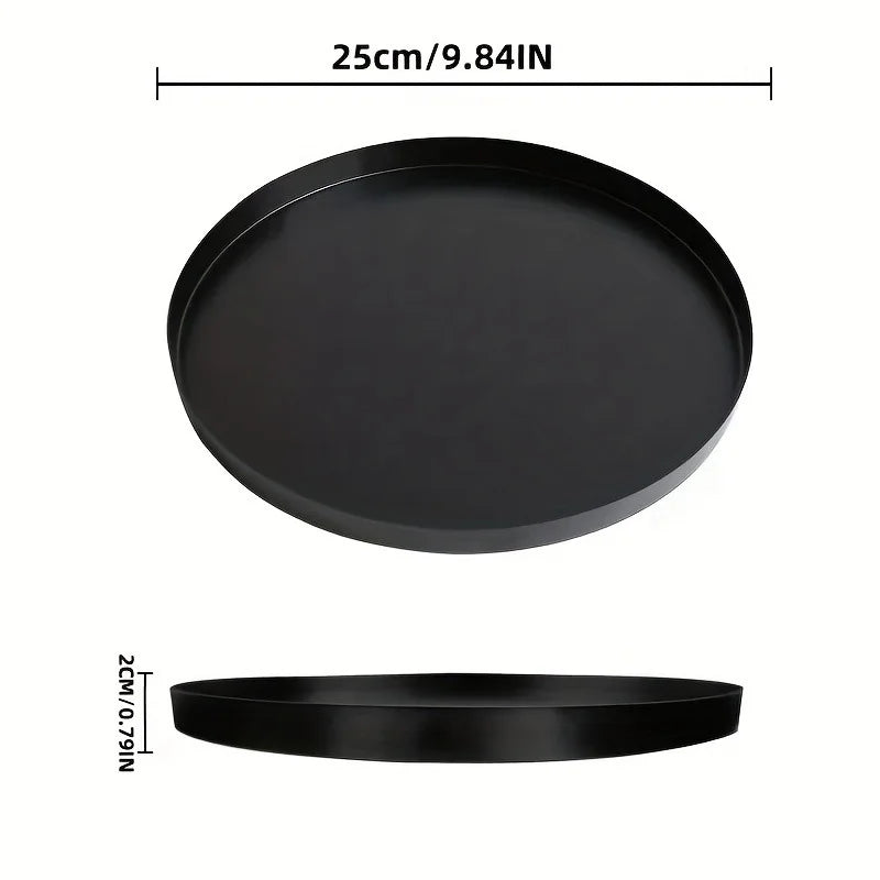 1pc Living Room Desktop Tray Bathroom Aromatherapy Tray Black Metal Round Multifunctional Desk Storage Rack