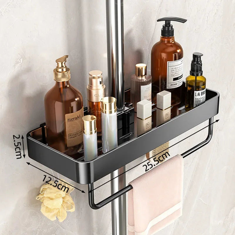 Bathroom Shower Head Holder Wall Mounted No Drilling Required Shampoo Organizer Rack Integrated Design Storage Shelf