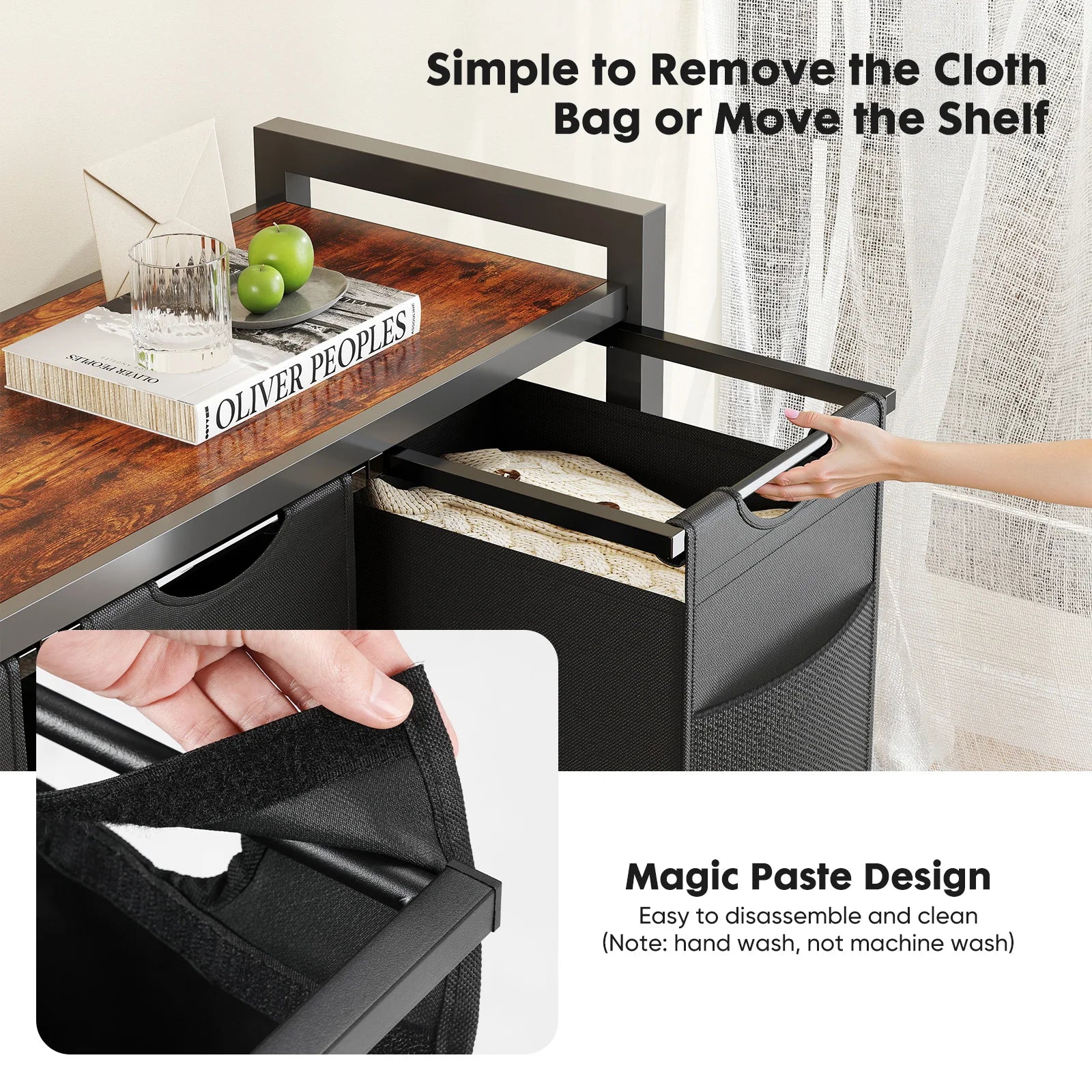 JHK 29IN Cabinets with Movable Wheels Metal Frame and Pull-Out Removable Sorter Bags Clothes Basket Organizer for Furniture