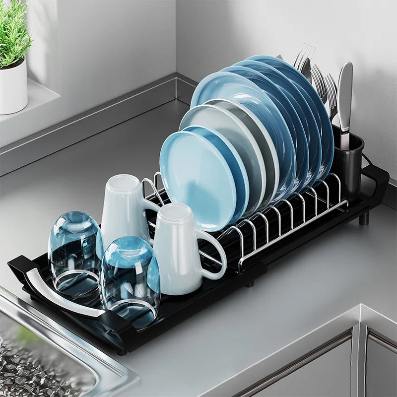 1pc Single-layer Draining Rack for Kitchen Bowls Dish Drainer Retractable Kitchen Desktop Storage Rack Kitchen Counter Organizer