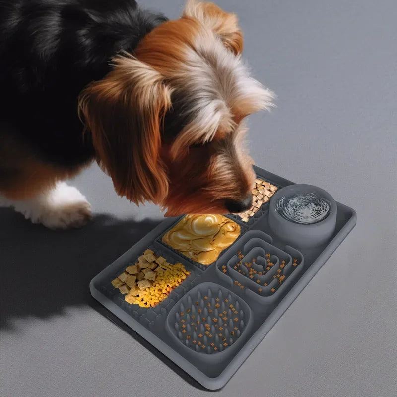 6-in-1 Silicone Rubber Slow Feeder Dog Bowl Set Pet Licking Pads, Pet Food Utensils Non-Slip Lick Mat & Water Bowl for Cats/Dogs