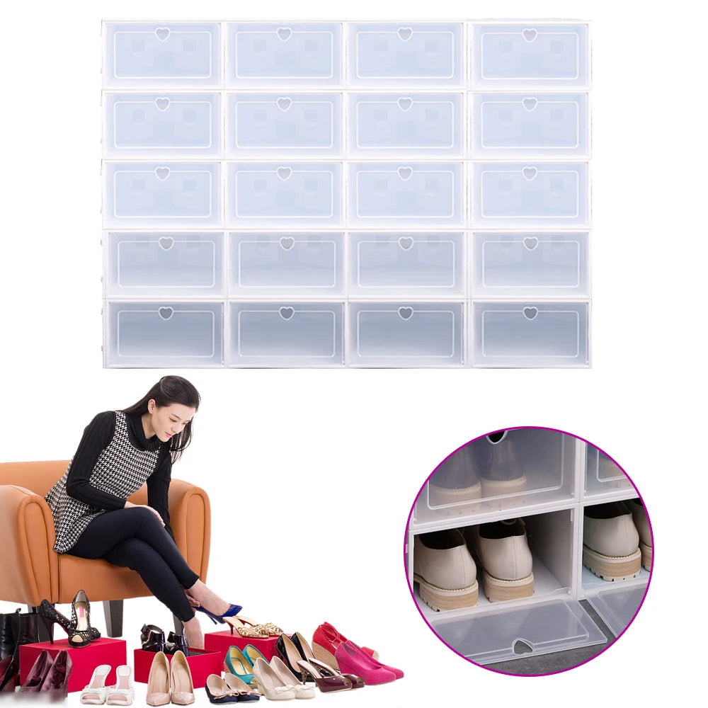 20PCS Foldable Flip Shoe Boxes Set, Shoe Rack Stackable Storage Container Plastic Clear Shoe Case Home Organizer 33*23*14cm
