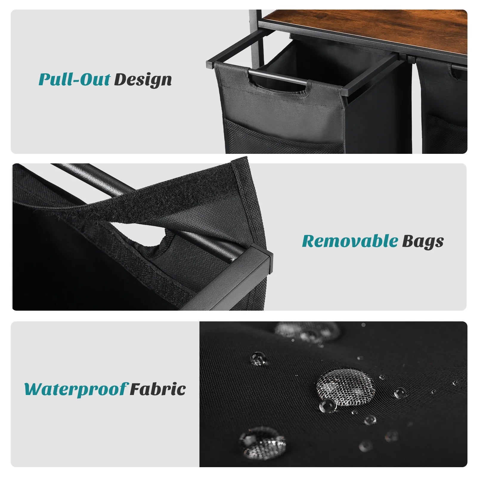 JHK 36IN Cabinets with Movable Wheels Metal Frame and Pull-Out Removable Sorter Bags Clothes Basket Organizer for Furniture