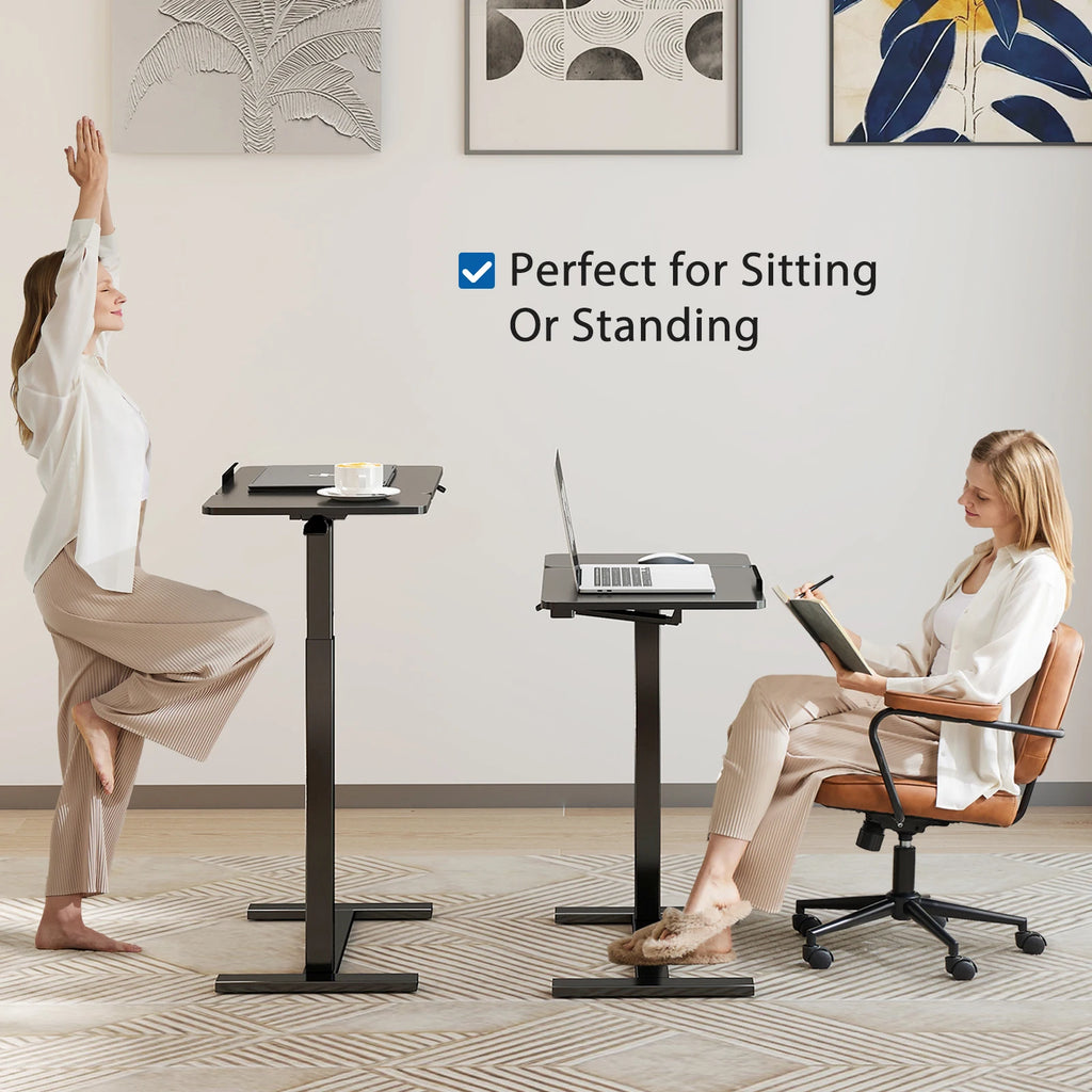 JHK Overbed Bedside Flip Lap Desk with Wheels and Tilt Top Adjustable Height Home Use Bed Table Mobile Standing Desk For Bedroom