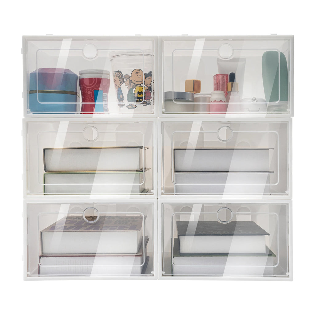 20/24PCS Foldable Flip Shoe Boxes Set Clear Plastic Stackable Storage Containers Home Organizer 33x23x14cm - Shoe Rack Case