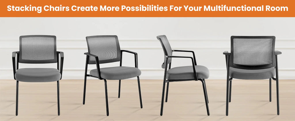 JHK Mesh Back Stacking Arm Chairs 2 Pack For Home and OfficeEasy to Use and Store Outdoor and Indoor Sturdy Metal Chairs