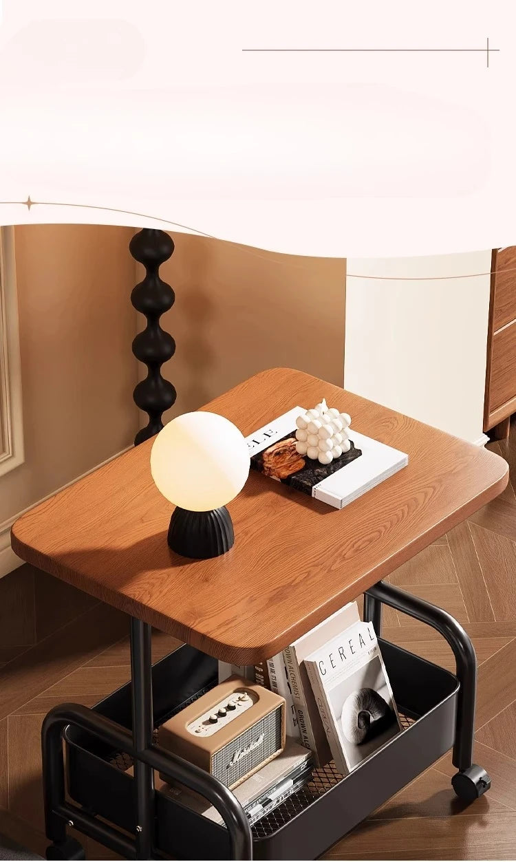  Rolling Laptop Desk & Storage Table - Double-Tier Mobile Stand with Basket, Perfect as Sofa Side Table or Bedroom Nightstand