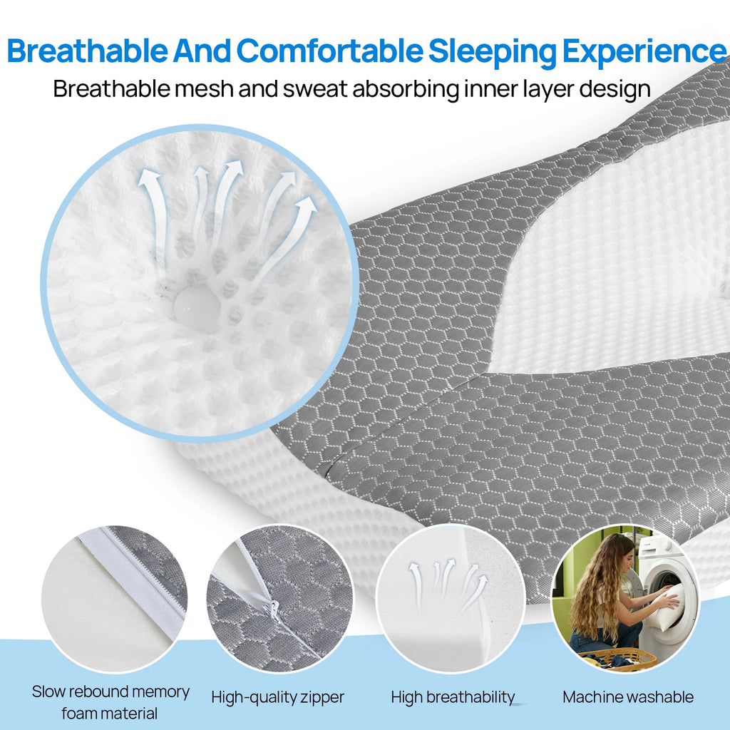 JHK Memory Foam Cervical Neck Double Sided Pillow Ventilated Cooling Ergonomic Bed Pillow Support Contour for Stomach Sleepers