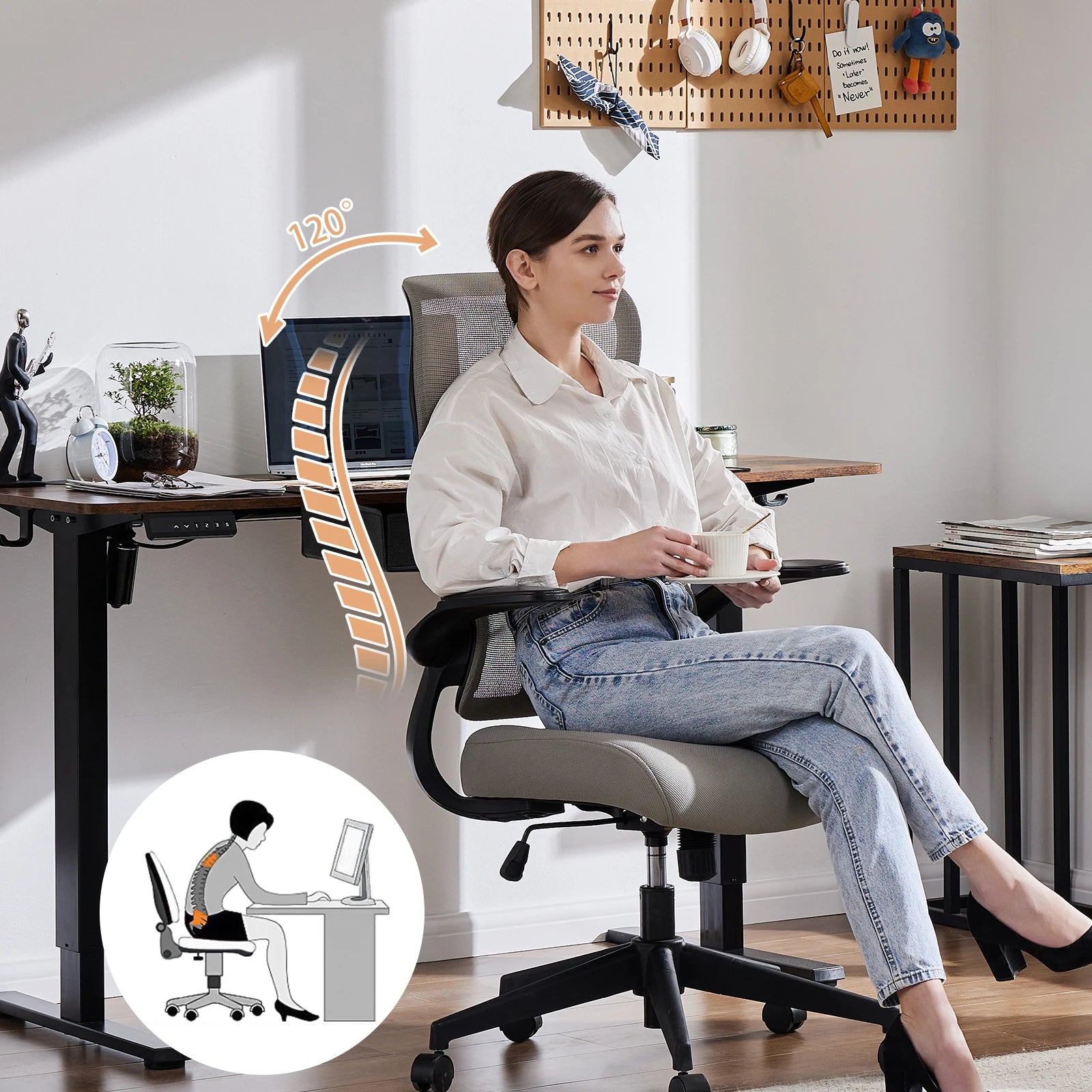 JHK Mesh Lumbar Support Office Desk Computer Chair Ergonomic High Back Swivel Rolling Gaming Chairs With Wheels And Flip-up Arms
