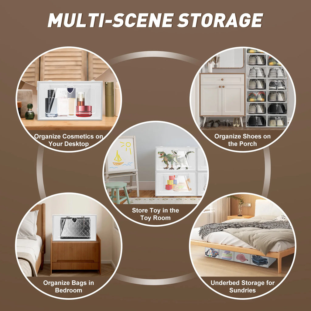 20PCS Foldable Flip Shoe Boxes Set, Shoe Rack Stackable Storage Container Plastic Clear Shoe Case Home Organizer 33*23*14cm