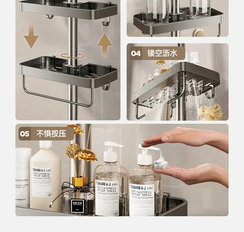 Bathroom Shower Head Holder Wall Mounted No Drilling Required Shampoo Organizer Rack Integrated Design Storage Shelf