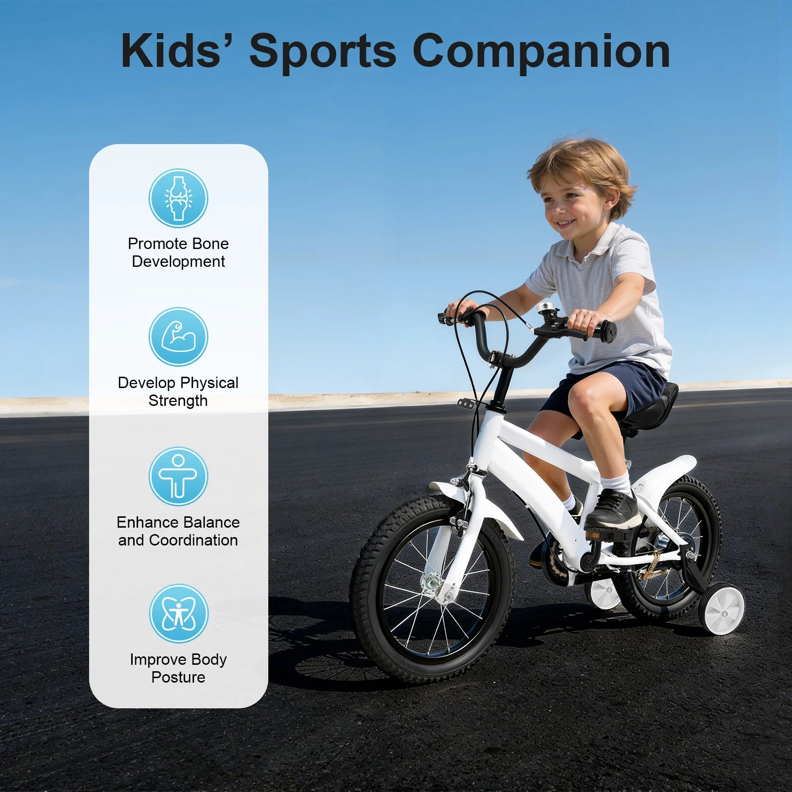 14 Inch Kids Bike w/ Training Wheels, Adjustable Seat Height Dual Brakes Children's Bicycle Kids Learning Bicycle for Boys Girls