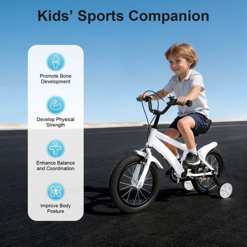 14 Inch Kids Bike w/ Training Wheels, Adjustable Seat Height Dual Brakes Children's Bicycle Kids Learning Bicycle for Boys Girls