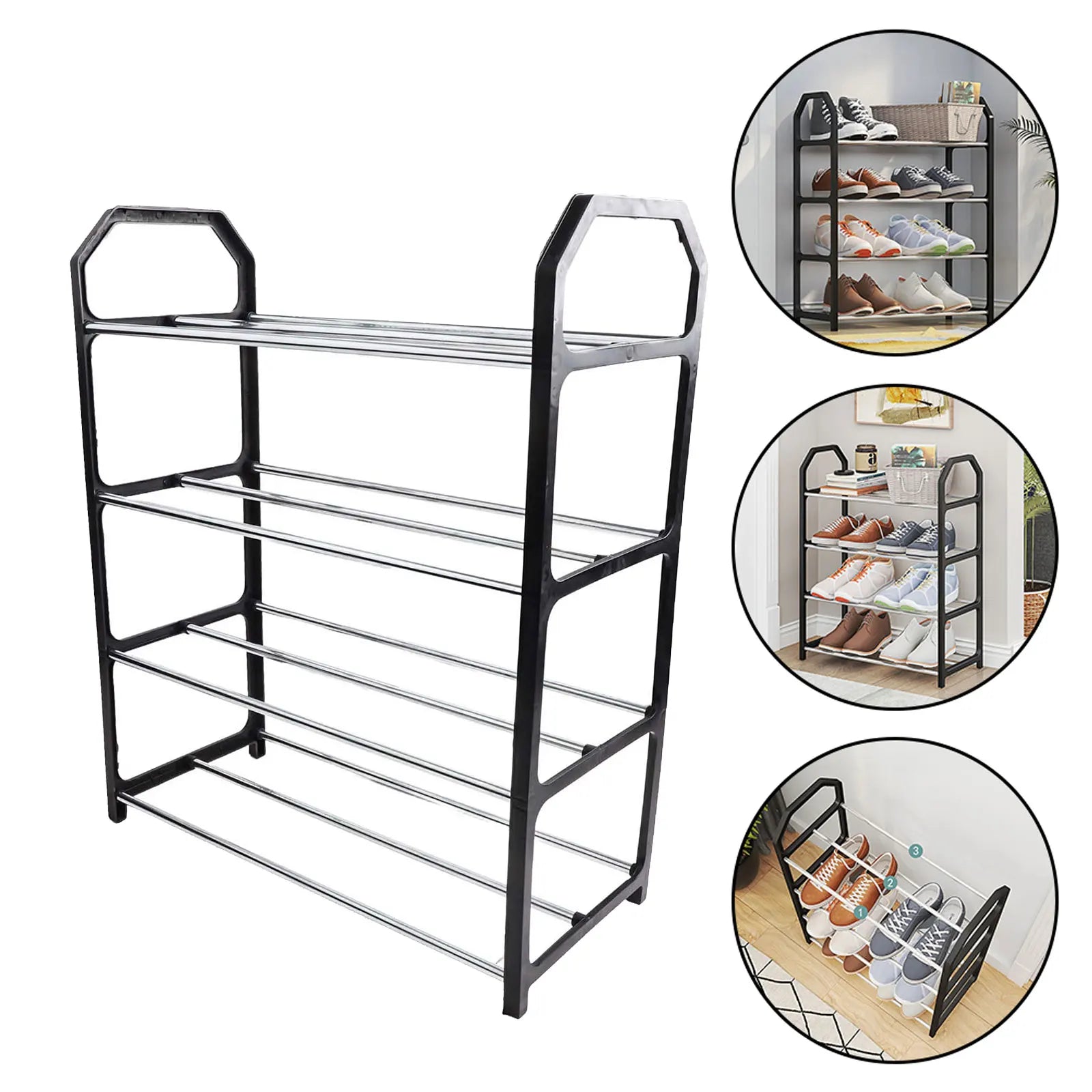 4-Layer Metal Shoe Rack Simple Shoe Shelf Footwear Organizer Stand Holder Large Capacity Shoe Shelf Living Room Storage