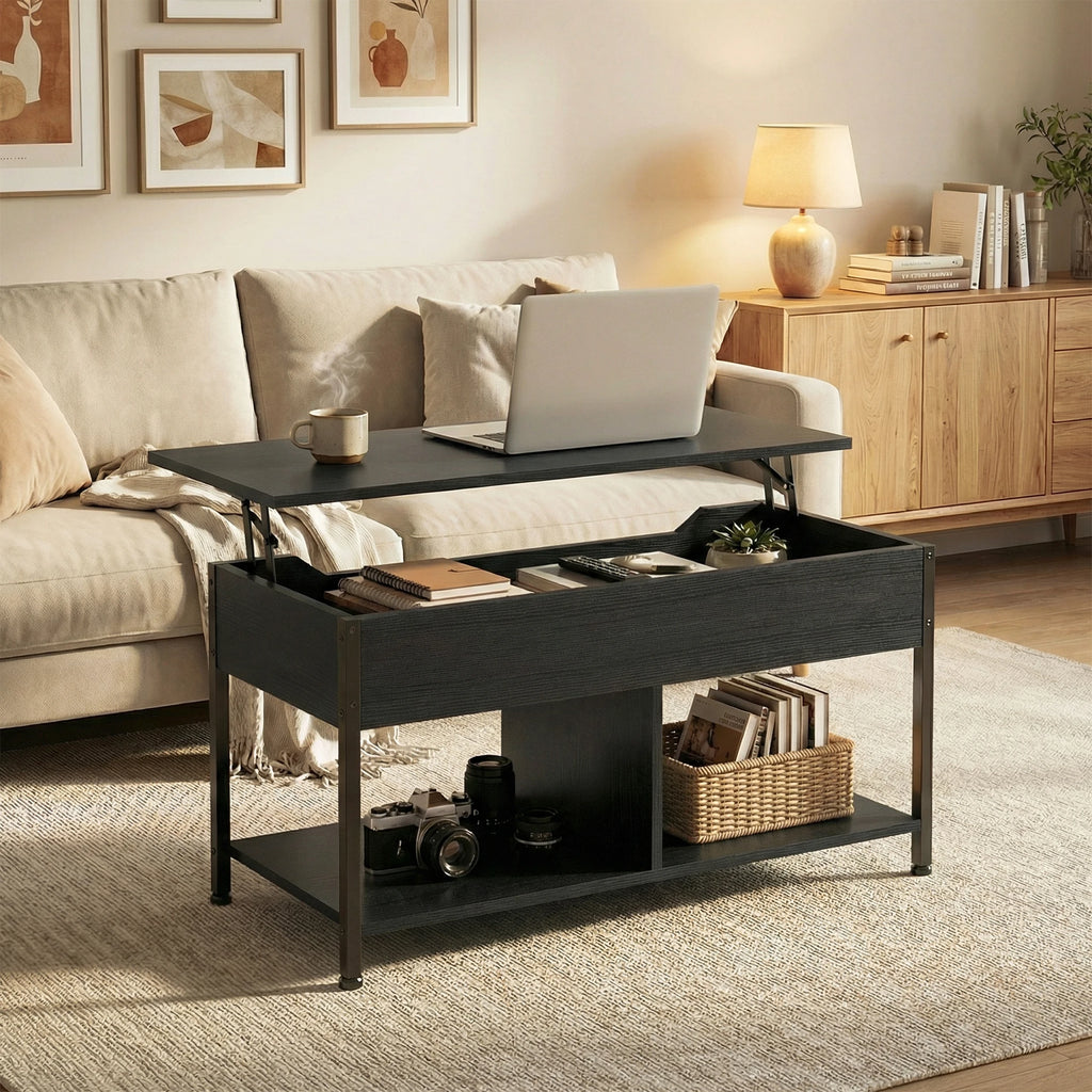 JHK 39IN Lift Top Coffee Tables For Living Room Wood Dining Tables Adjustable Height Storage Shelf Easy Lift Or Lower Tea Desk