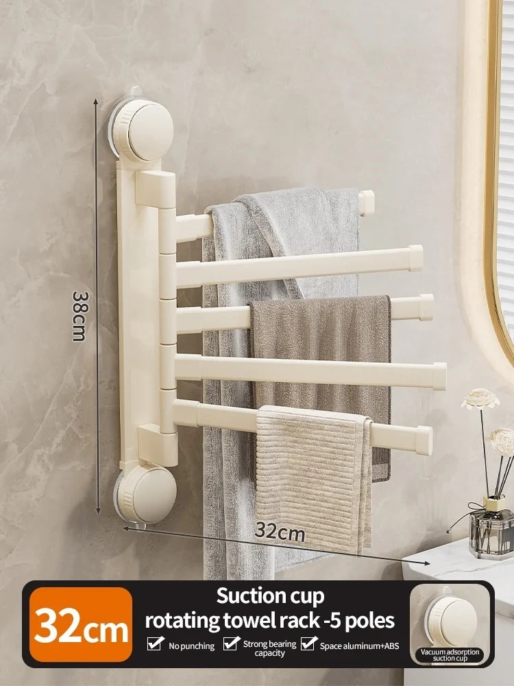No Need To Drill Suction Cup rotating towel rack multi-bar folding rack towel rack Bathroom bath towel rack Kitchen storage rack
