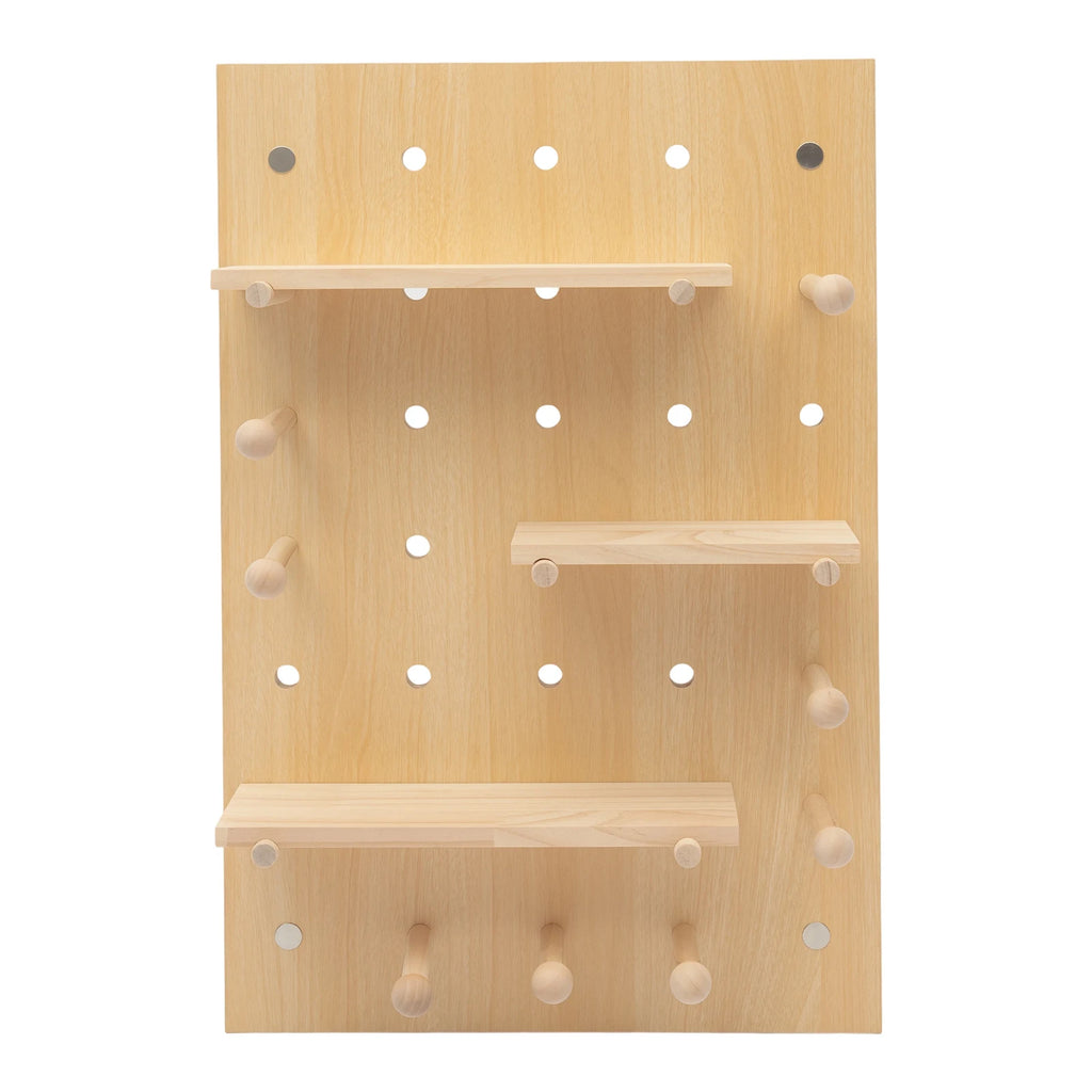 Wall Mount Wood Pegboard, Natural Wood Storage Display Shelf Wall Organizer, Kitchen Office DIY Tool Board Panel Rack Load 10kg