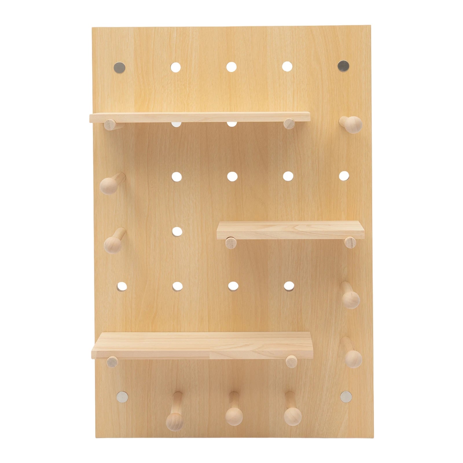 Wall Mount Wood Pegboard, Natural Wood Storage Display Shelf Wall Organizer, Kitchen Office DIY Tool Board Panel Rack Load 10kg