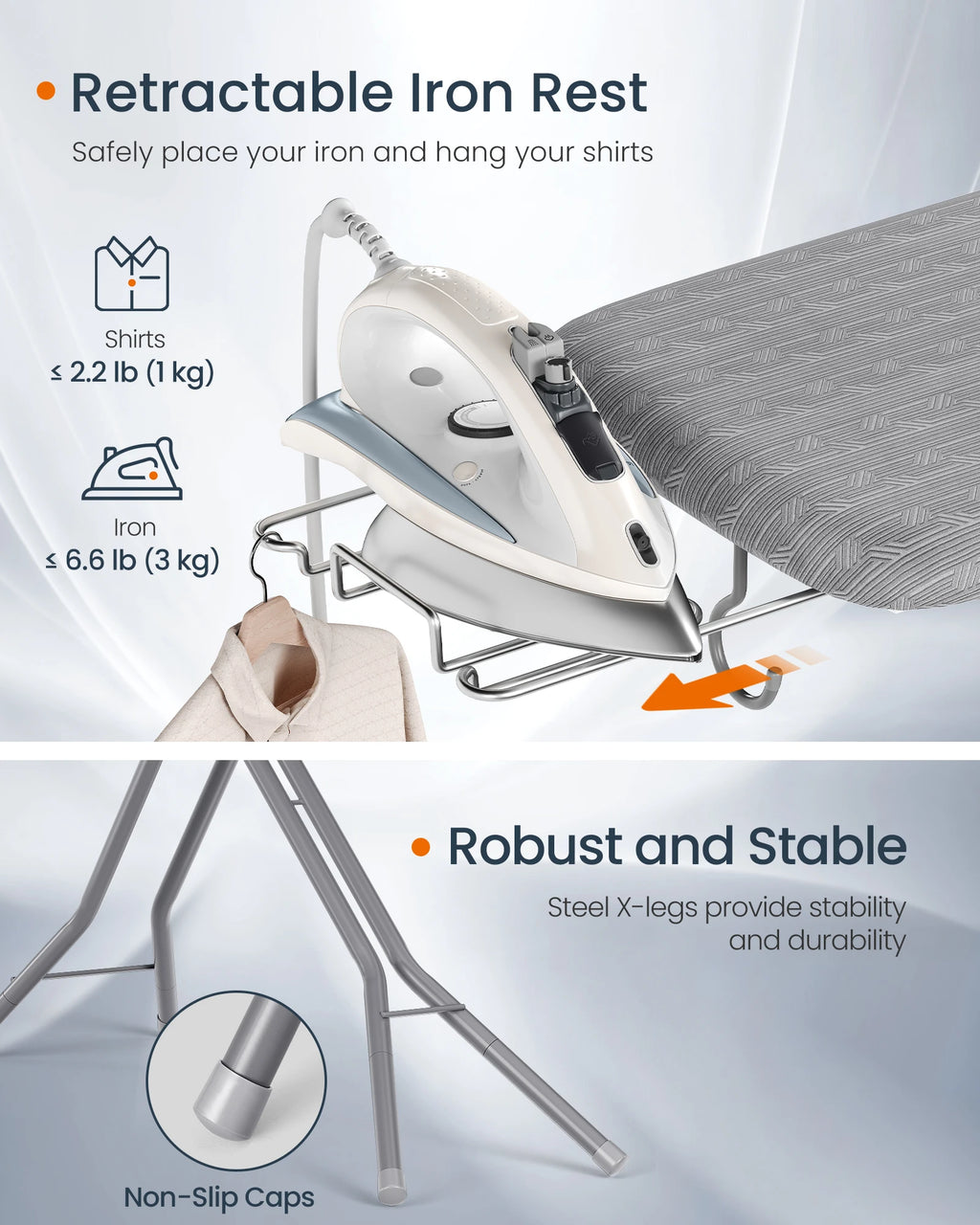 SONGMICS Ironing Board, Foldable Iron Board, Height Adjustable up to 35 Inches, with 4 Layered Cover and Pad, Iron Rest, Hook, S
