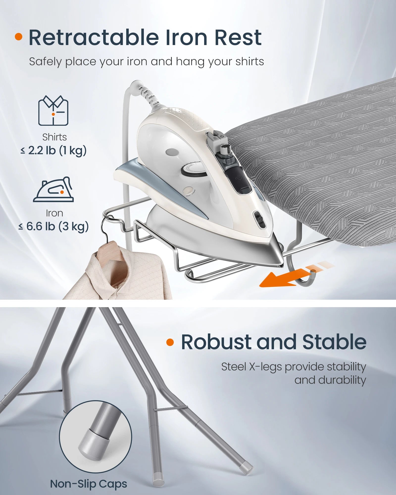 SONGMICS Ironing Board, Foldable Iron Board, Height Adjustable up to 35 Inches, with 4 Layered Cover and Pad, Iron Rest, Hook, S