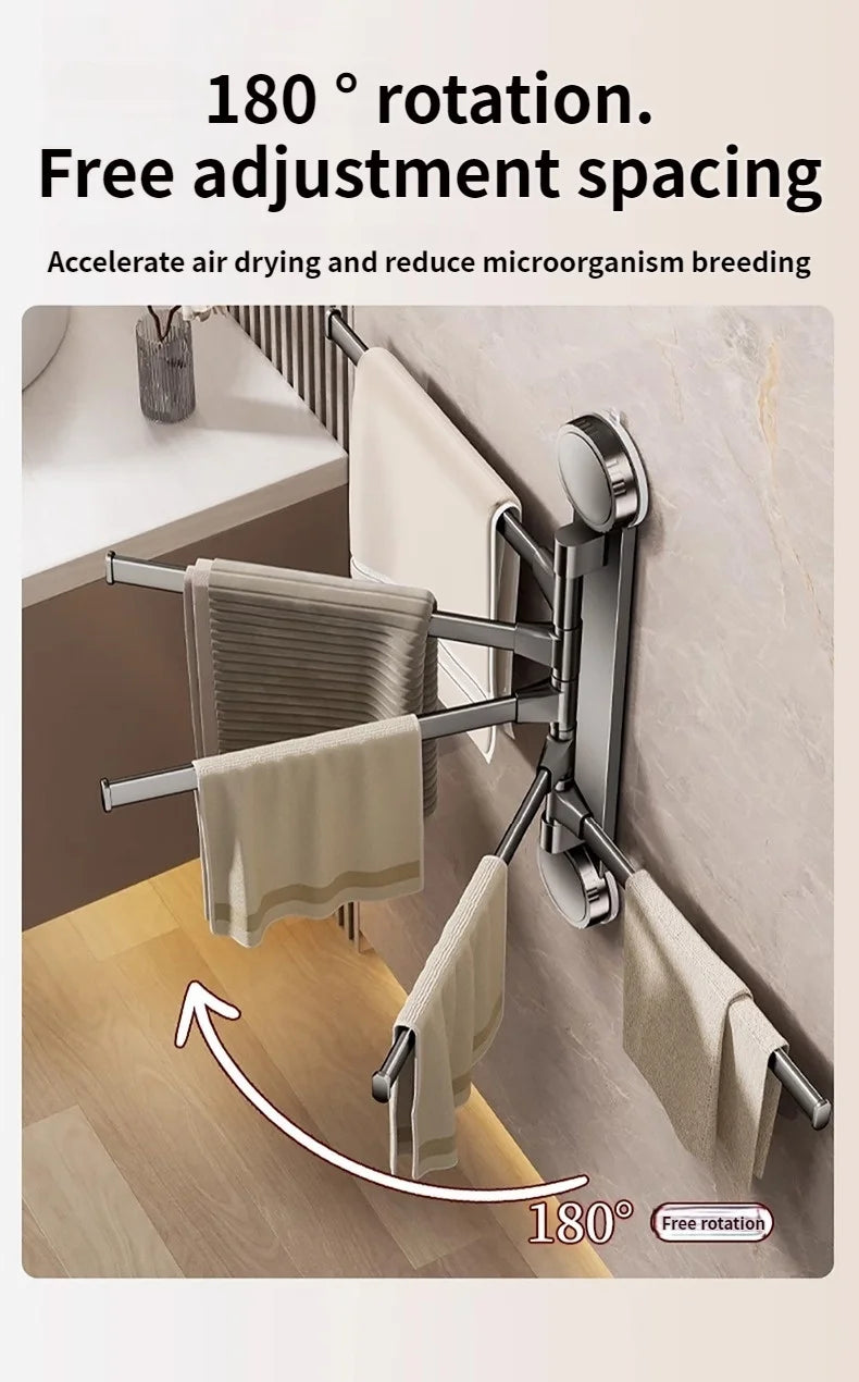No Need To Drill Suction Cup rotating towel rack multi-bar folding rack towel rack Bathroom bath towel rack Kitchen storage rack