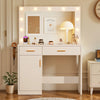 JHK Desser For Bedroom Vanity Desk with Mirror and Light Bulb or Strip LED Lights Adjustable Brightness with Charging Station