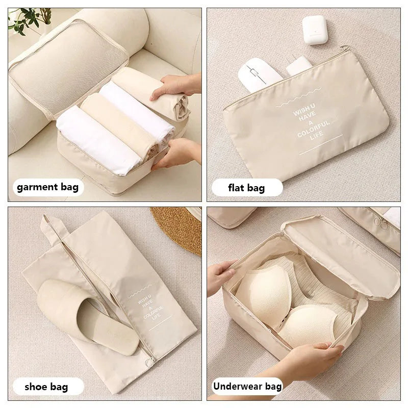7/8/9/10 Pcs Set Travel Organizer Storage Bags Suitcase Packing Cubes Set Cases Portable Luggage Clothes Shoe Tidy Pouch Folding