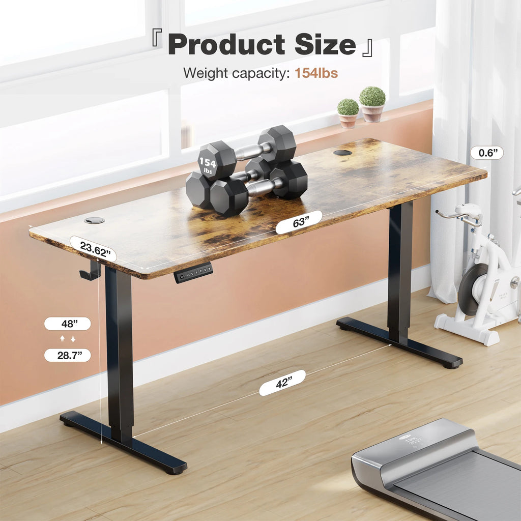 JHK 63x24 Inch Electric Standing Desk Ergonomic Height Adjustable Stand Up Sit Stand Computer Workstation Work Table For Office