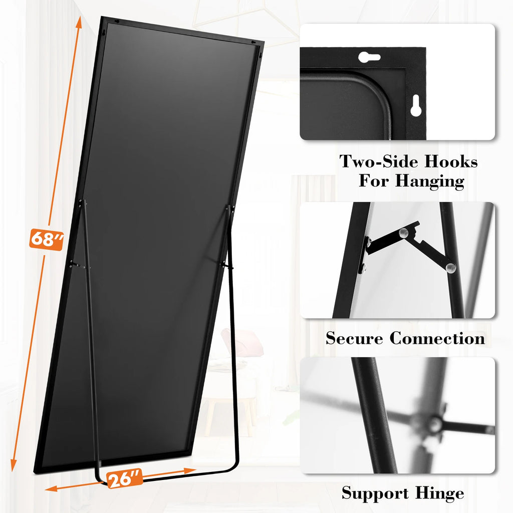 JHK 68"x26" Arched Full Length Mirror with Stand Floor Free Standing Aluminum Frame for Bedroom Bathroom Body Hanging Leaning