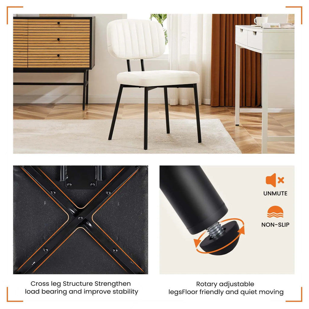 JHK Faux Leather Modern Dining Chairs Set of 2 Ergonomic Lumbar Support Foam Sponge Cushion Seat and Metal Legs for Kitchen