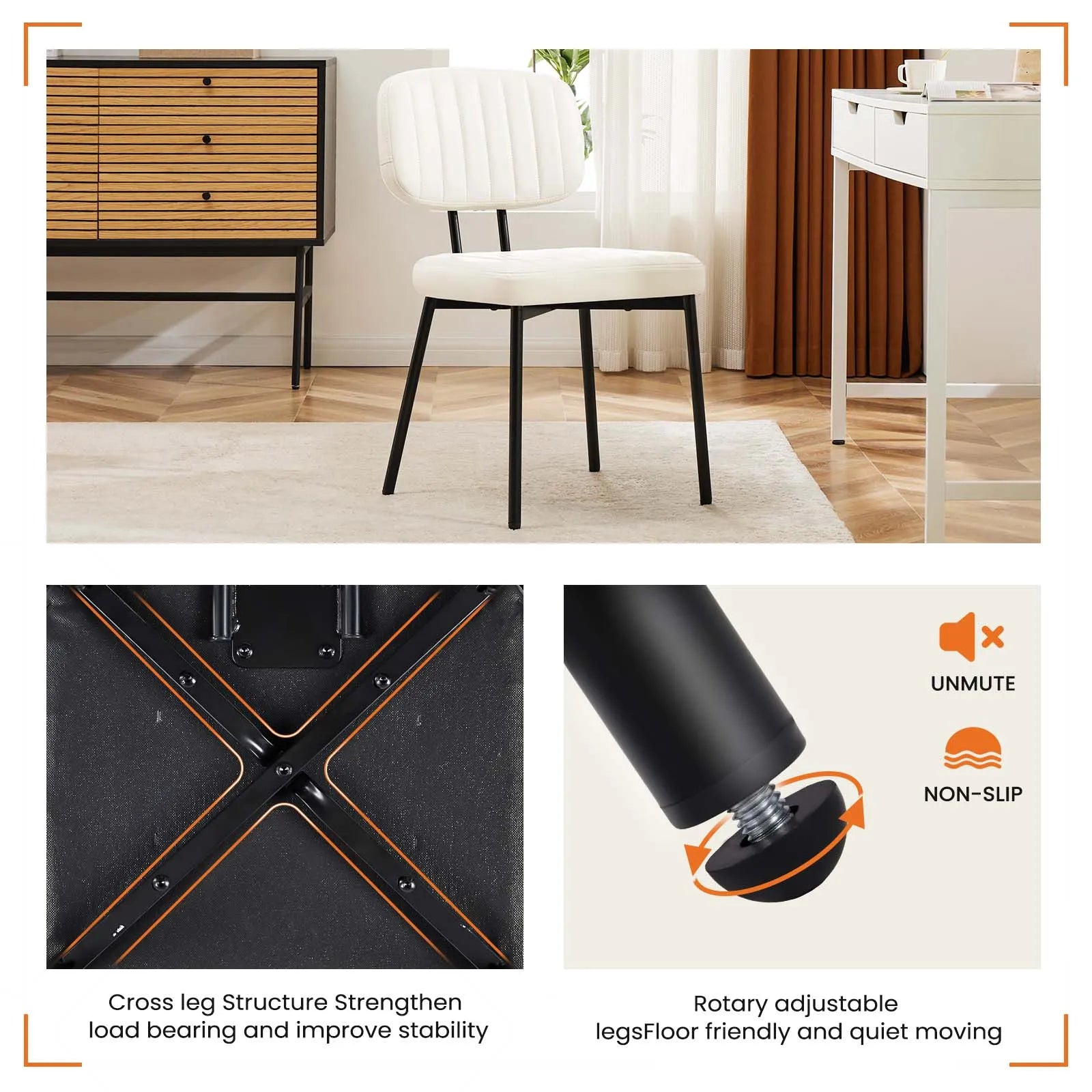 JHK Faux Leather Modern Dining Chairs Set of 2 Ergonomic Lumbar Support Foam Sponge Cushion Seat and Metal Legs for Kitchen