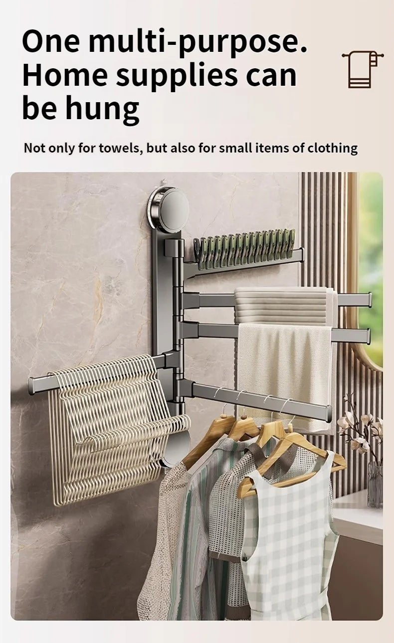 No Need To Drill Suction Cup rotating towel rack multi-bar folding rack towel rack Bathroom bath towel rack Kitchen storage rack