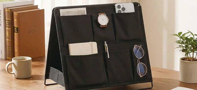 1pc Office Desk Storage Rack Multi-pocket Item Organizer Pen Holder Desktop Neat Foldable Storage Pocket Save Space