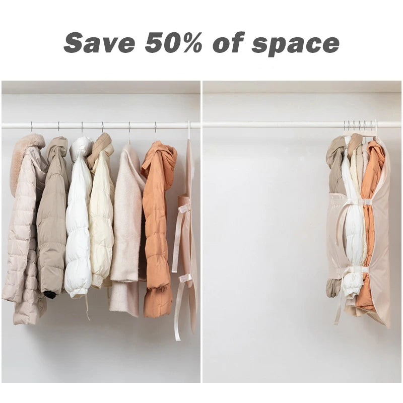 1pc Down Jacket Compressed Dust Cover Clothes Compression Hanging Bag Household Visible Clothes Storage Bag Wardrobe Organizer