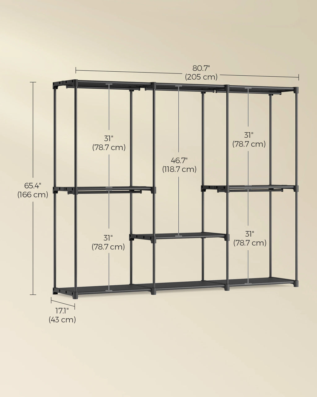 SONGMICS Portable Closet, Freestanding Closet Organizer, Clothes Rack with Shelves, Hanging Rods, Storage Organizer, for Cloakro