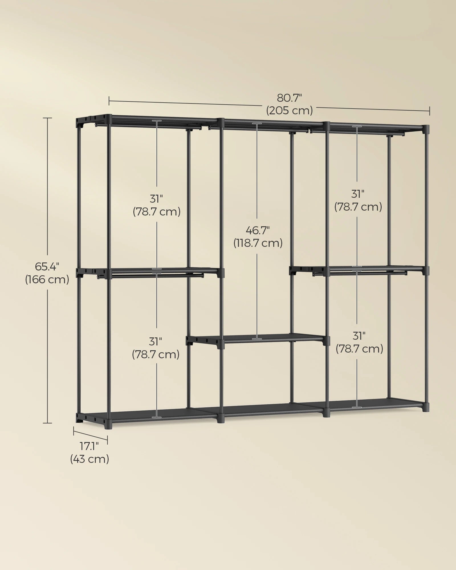 SONGMICS Portable Closet, Freestanding Closet Organizer, Clothes Rack with Shelves, Hanging Rods, Storage Organizer, for Cloakro