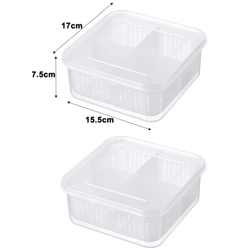 4 Grids Refrigerator Storage Box Food Vegetable Fruit Storage Box Fridge Organizer Drain Basket Meat Onion Ginger Clear Crisper
