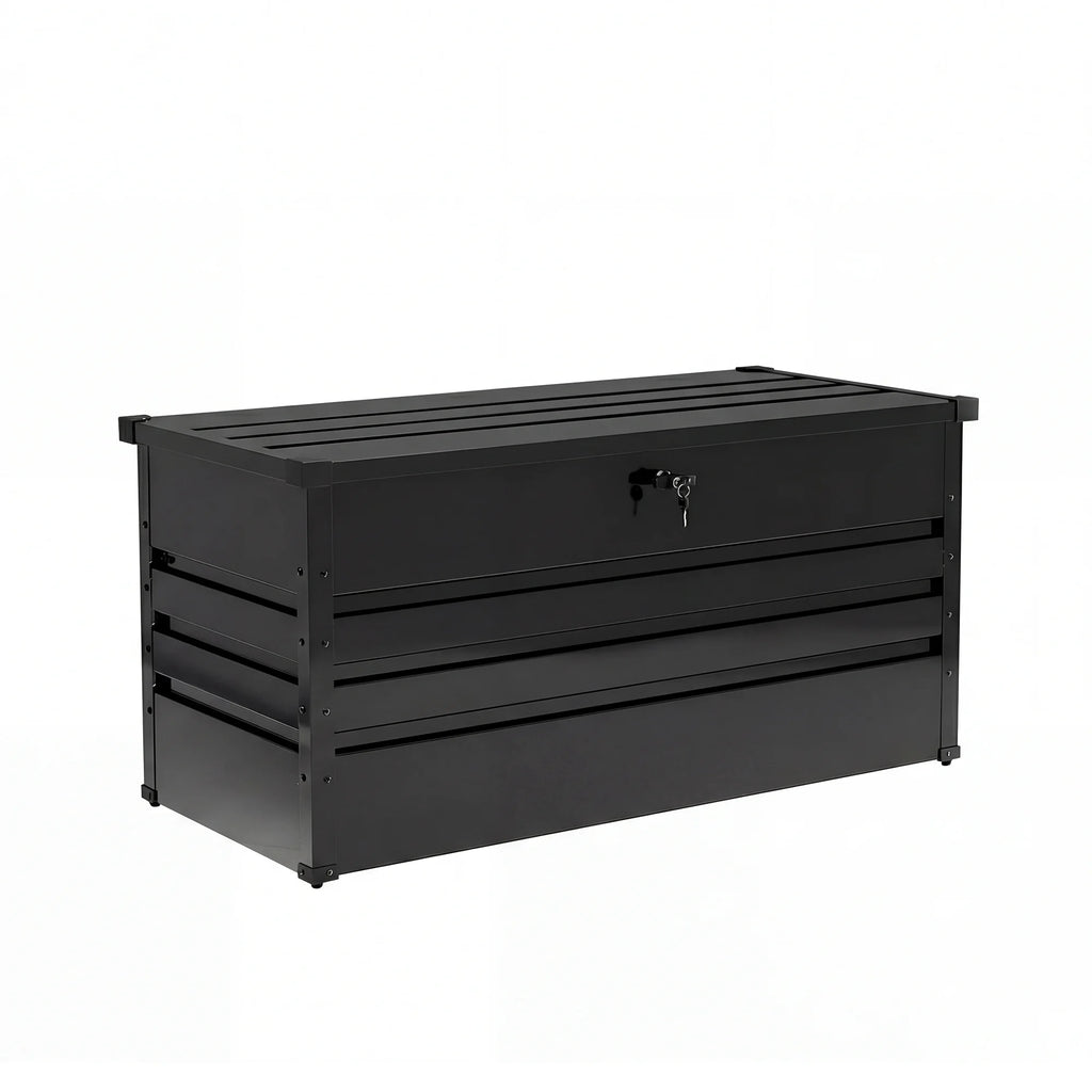 JHK 180 Gallon Outdoor Iron Deck Box Large Capacity Water Resistant Storage Box With Lockable for Patio Outdoor Furniture