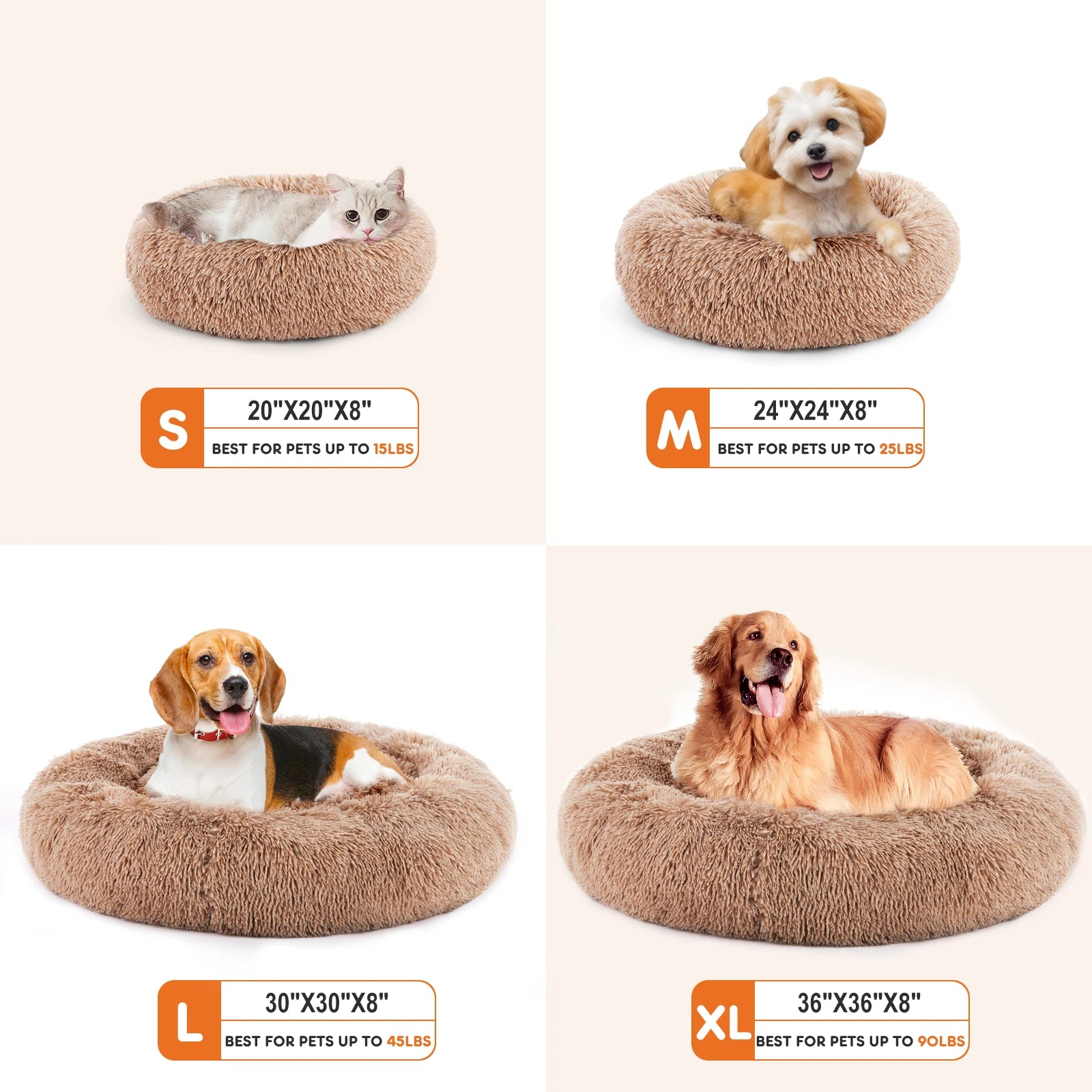 JHK Round Plush Faux Fur Calming Dog Bed for Medium to Large Dogs Washable Large Pet Bed Anti-Slip Fluffy Dog Bed For Home