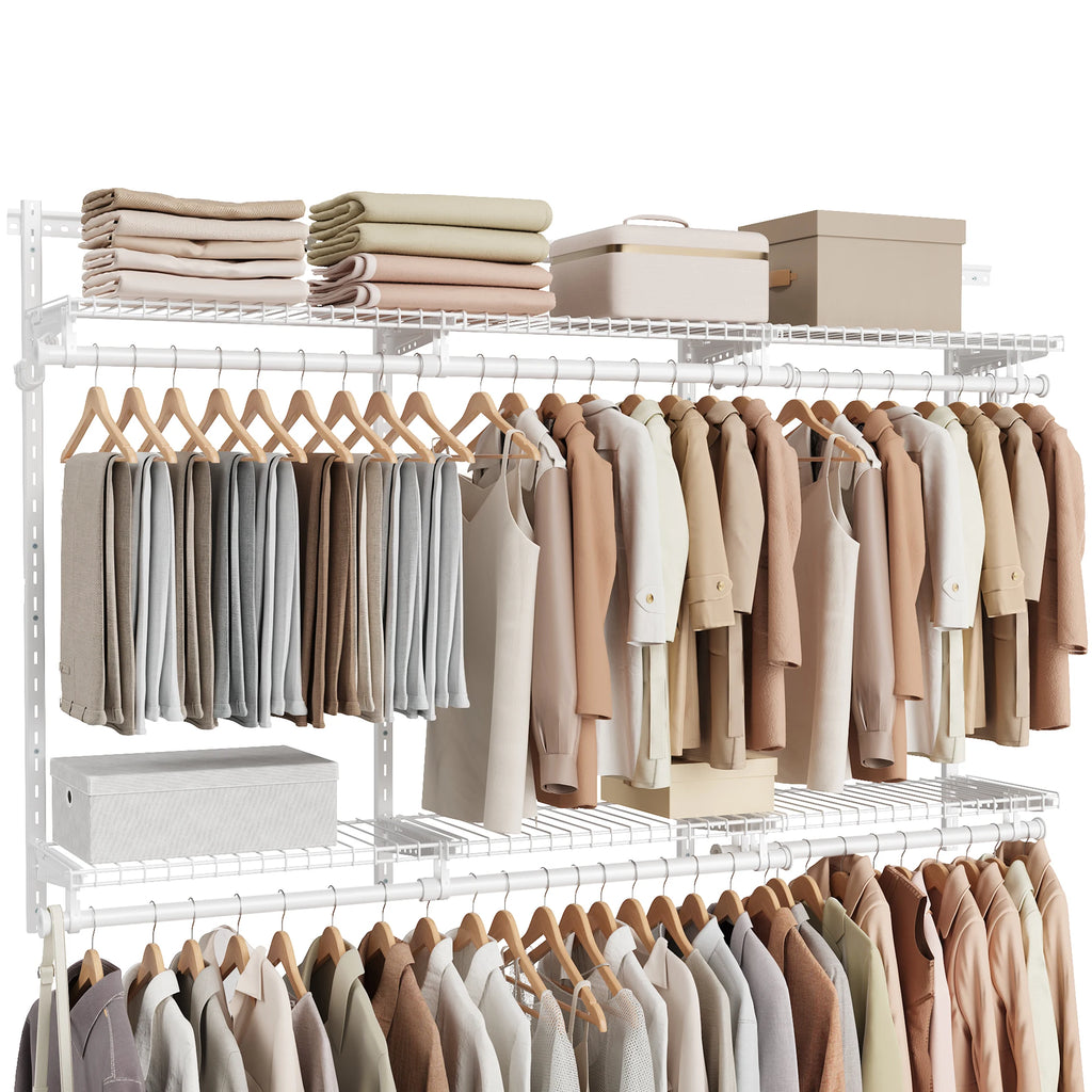 SONGMICS HOME Closet System, Closet Insert Organizer, 4-6 ft, Adjustable Metal Shelving Unit with 6 Hanging Rods, 6 Shelves, and
