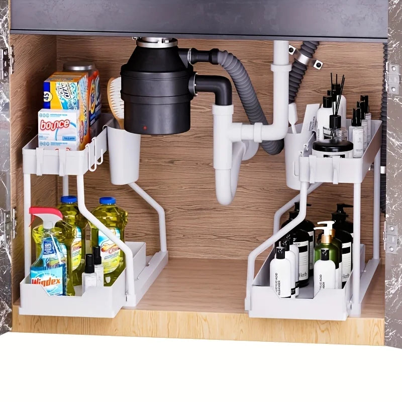 2 Tier Under Sink Organizer, Pull-Out Drawer Storage Rack, Multipurpose Kitchen Bathroom Shelf for Spice, Cosmetics, Toiletries
