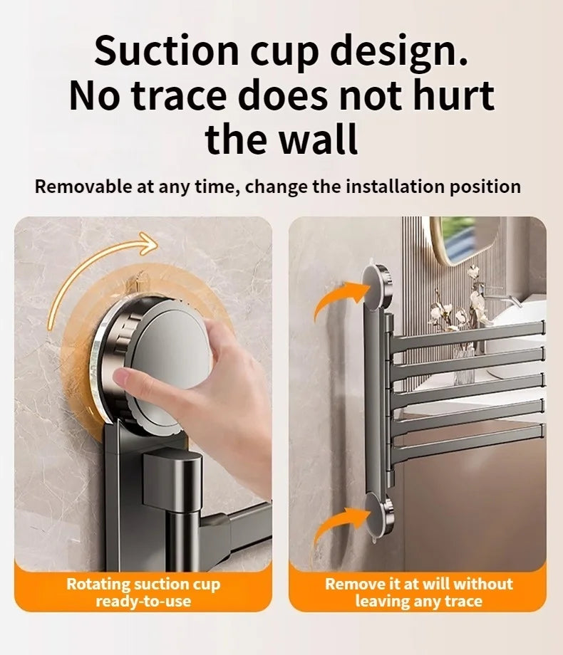 No Need To Drill Suction Cup rotating towel rack multi-bar folding rack towel rack Bathroom bath towel rack Kitchen storage rack