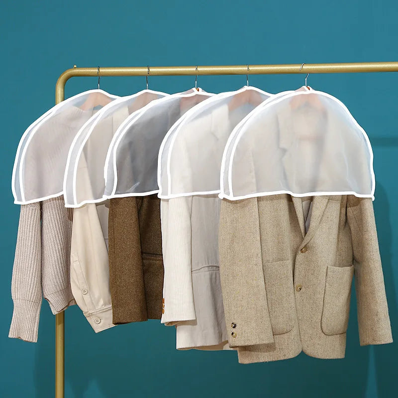 5pcs Clothing Dust Cover PEVA Clear Suits Protective Cover Moisture-proof Mold-proof Clothing Storage Cover Wardrobe Organizer