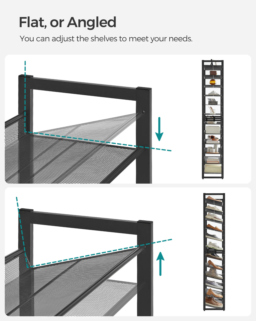 SONGMICS Shoe Rack, 12-Tier Shoe Organizer, Metal Shoe Storage for Garage, Entryway, Set of 2 6-Tier Stackable Shoe Shelf, with