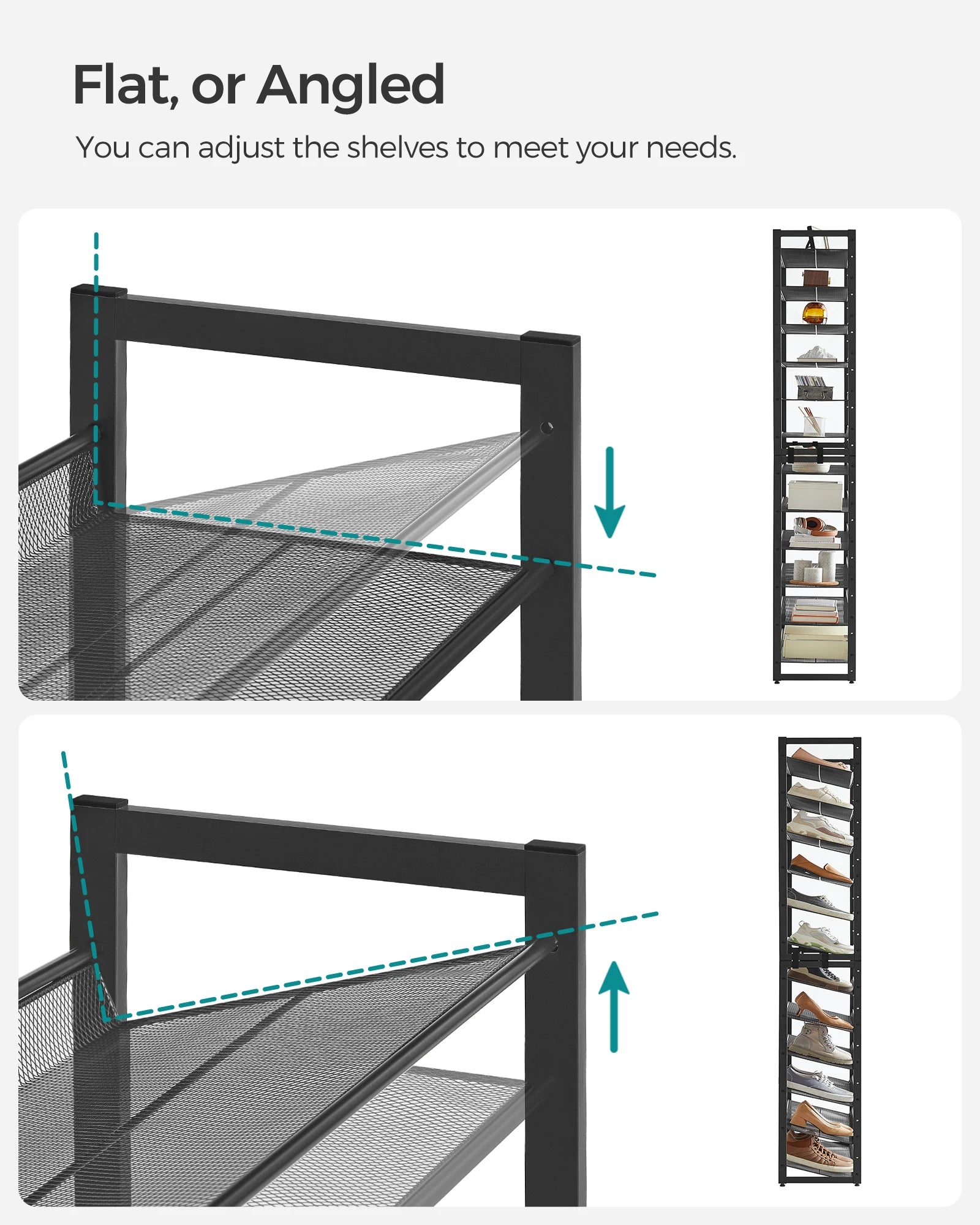 SONGMICS Shoe Rack, 12-Tier Shoe Organizer, Metal Shoe Storage for Garage, Entryway, Set of 2 6-Tier Stackable Shoe Shelf, with