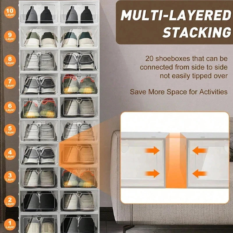 6/12 PCS Stackable Shoe Box With Flip Door - Suitable For Family Dormitory, Space Saving Transparent Storage Box