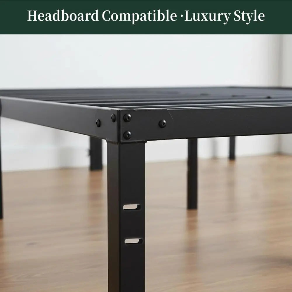 Queen Size 14 Metal Platform Bed with Steel Slat Support, No Box Spring Needed, Easy Assembly, Storage Space